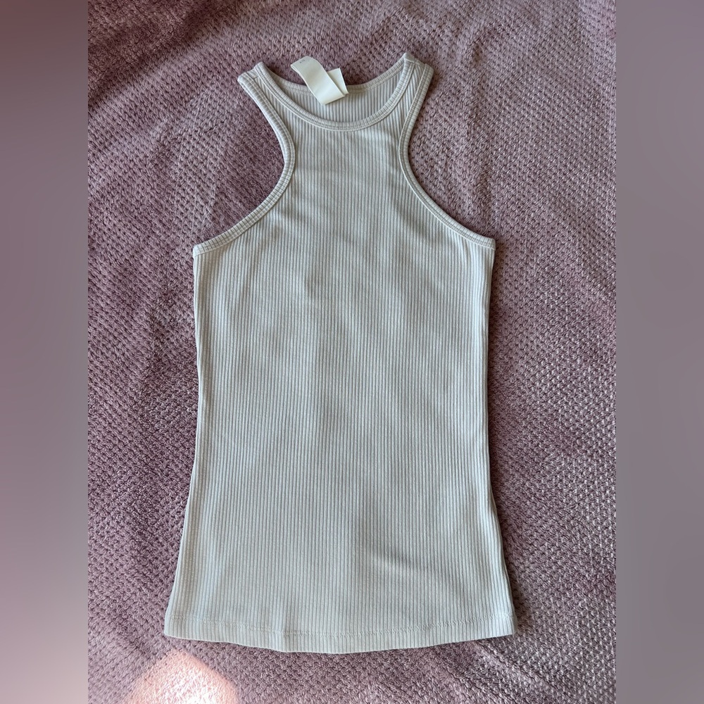 H&M Ribbed Tank Top in Off-White Cream w/Racerback & High Neck XS